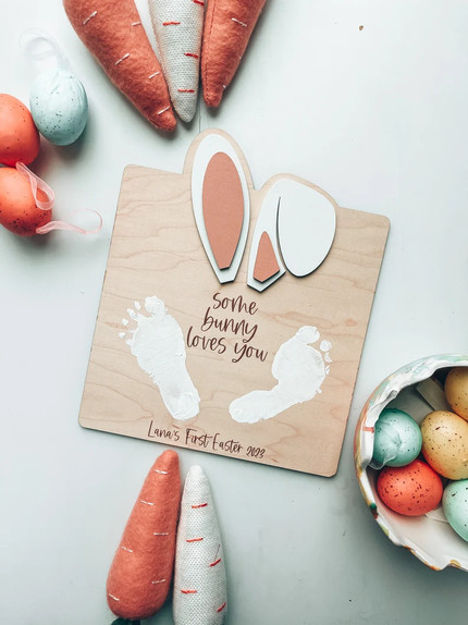 Click for more info about Baby's First Easter, Easter Decor, DIY Decor, Footprint Keepsake, Footprints for Baby, Some Bunny...