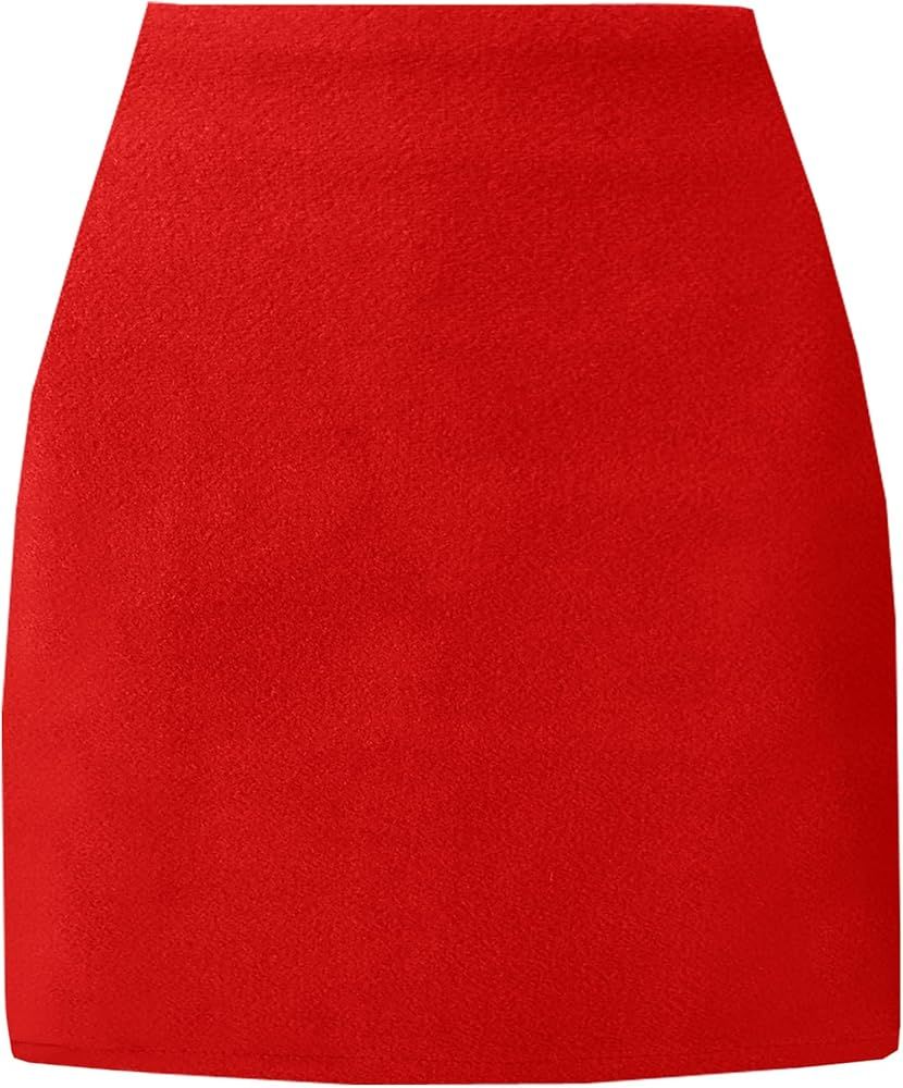 ZHANCHTONG Women's High Waist Wool Fall Winter Mini Pencil Bodycon Skirt | Amazon (US)