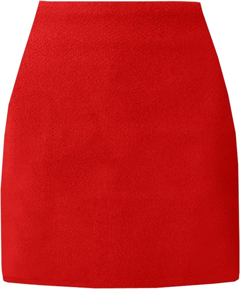 ZHANCHTONG Women's High Waist Wool Fall Winter Mini Pencil Bodycon Skirt | Amazon (US)