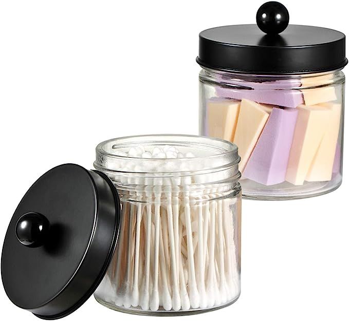 Bathroom Vanity Glass Storage Organizer Holder Canister Apothecary Jars for Cotton Swabs, Rounds,... | Amazon (US)