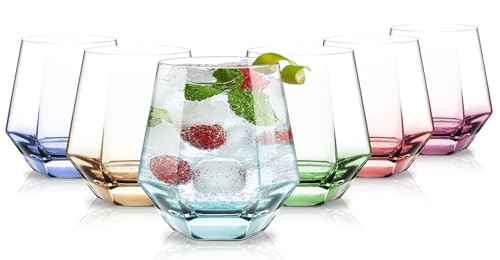 OJA Stemless Wine Glass Set of 6, 10oz Diamond Shaped Clear Crystal Colored Glasses for Red and White Wine, Cute Cocktail Glasses, Whiskey,Dishwasher Safe | Amazon (US)