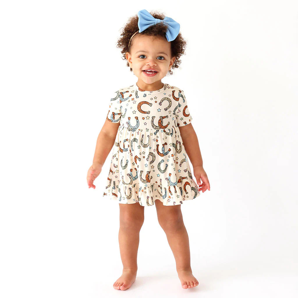 Horseshoe Cream Ruffled Baby Bodysuit Dress | Kidd | Posh Peanut