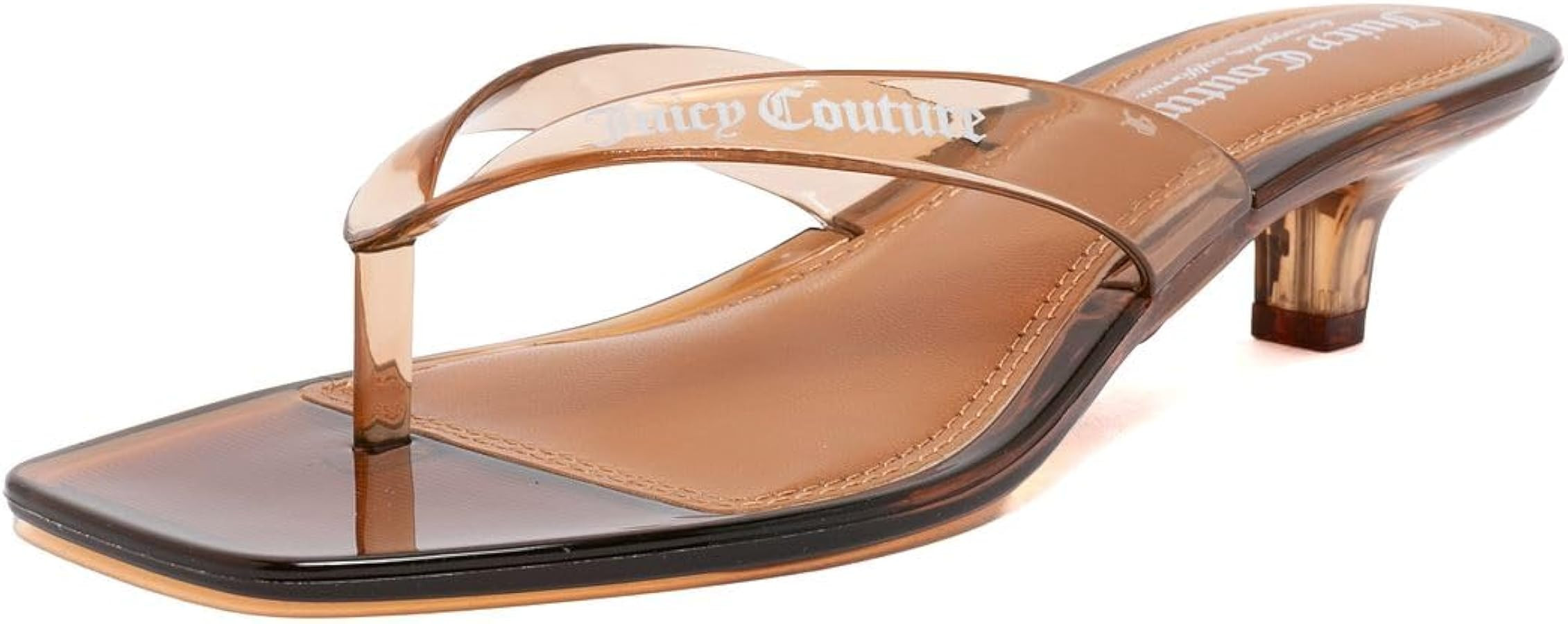 Juicy Couture Women’s Clear Strap Heeled Slide Sandals, Open Toe Fashion Dress Mule with Kitten... | Amazon (US)