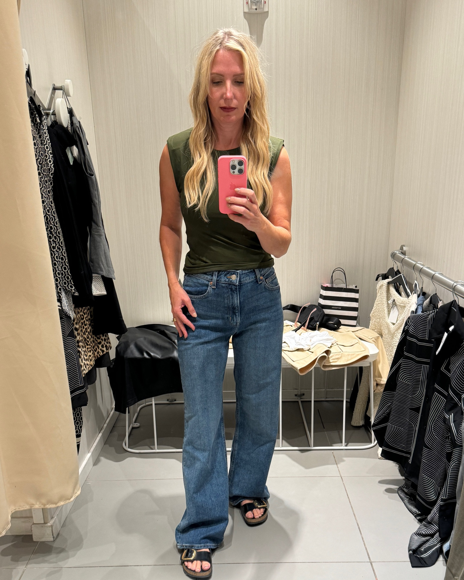 Loving these trendy cut jeans and basic tees with a stylish strong shoulder- these tees make everybody’s waist appear smaller- so go ahead eat that donut! 🍩 😆🍍🫒💚

Shopping links 🔗 in stories, highlights, and captions.

#nikkisteelestyle #fallstyle #basictee #widelegdenim #fallfashion #closetbasics 

#LTKStyleTip #LTKFindsUnder50 #LTKTravel