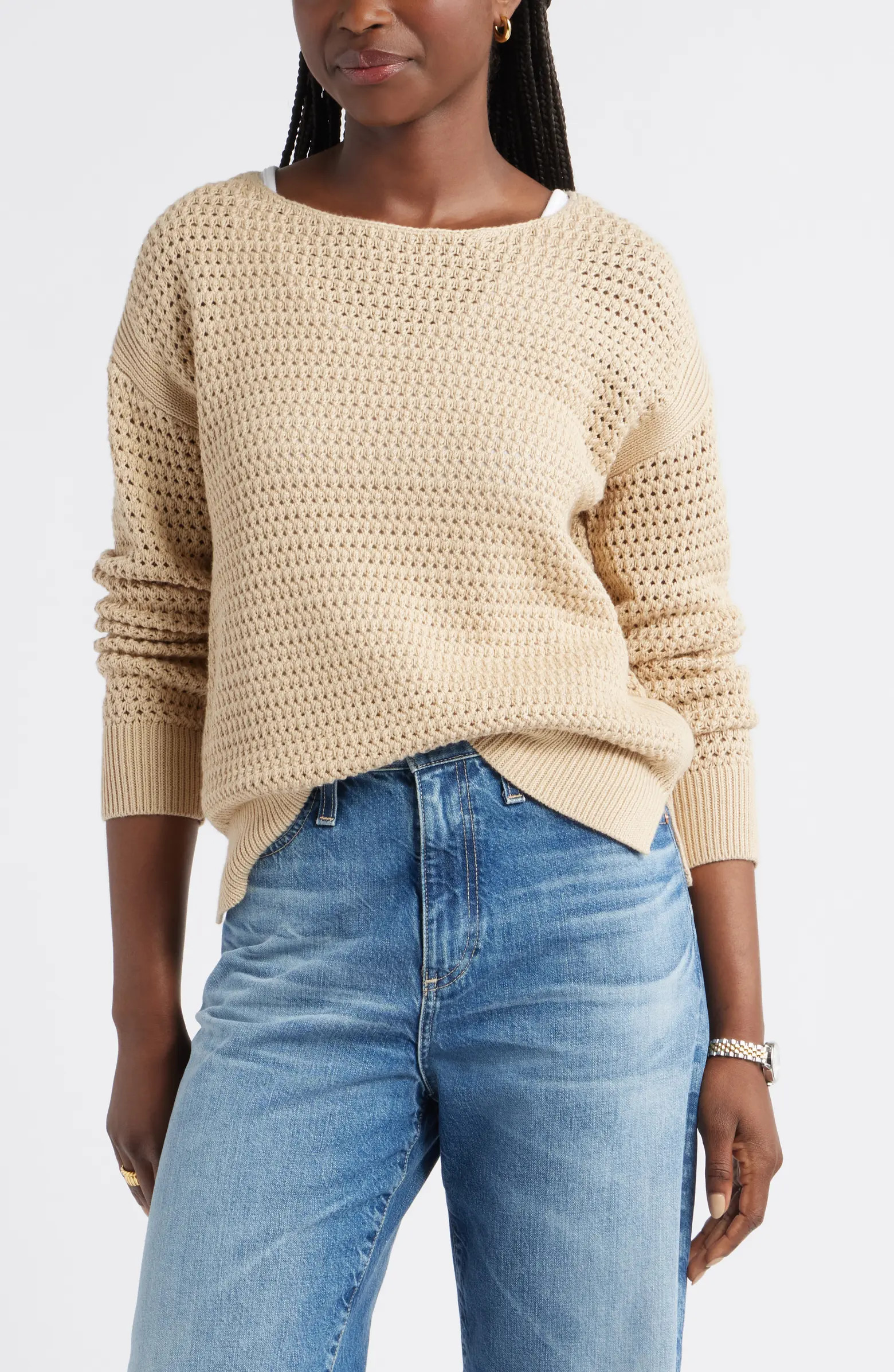 Caslon® Open Stitch Cotton Blend Sweater | Nordstrom | Nordstrom