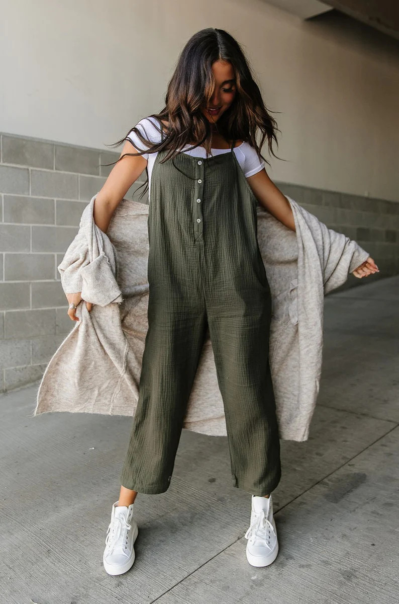 SIGN UP: Court Henley Jumpsuit - Olive* | Mindy Mae's Market