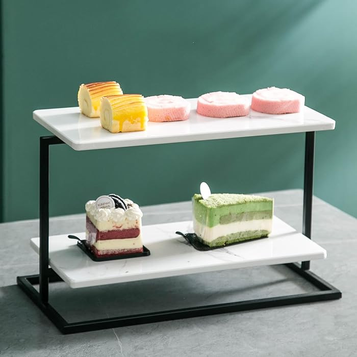 2-Tier Rectangular Desserts Rack Dessert Tray White Marble with Metal Stand, Versatile Cupcake Se... | Amazon (US)