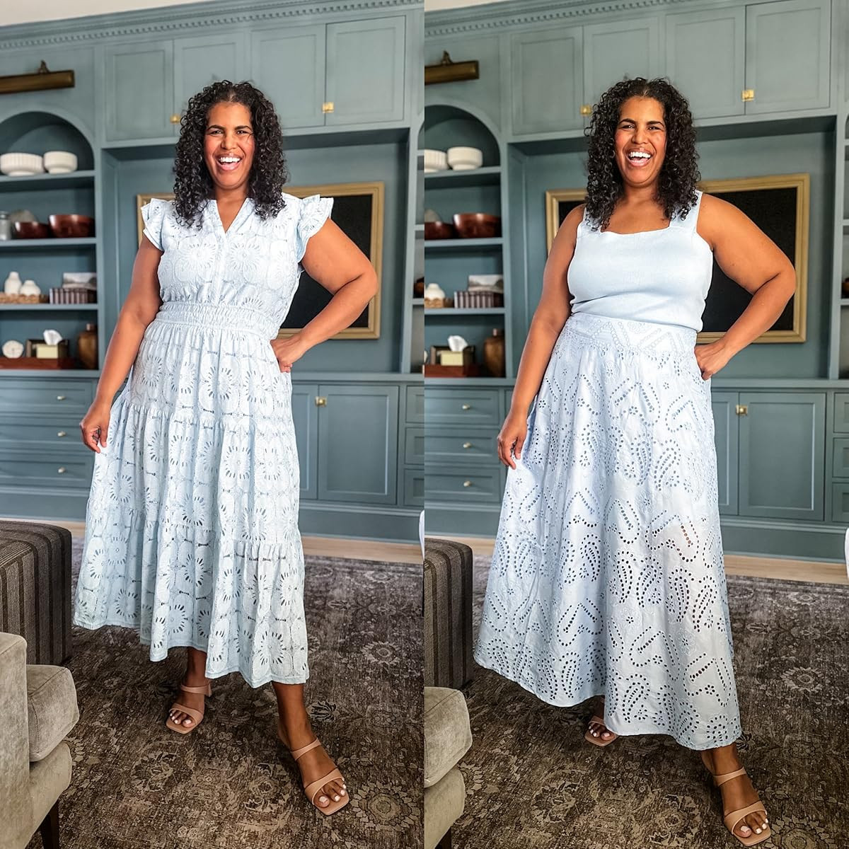 Both so pretty! I’m wearing size xxl in dress on left and size xl in skirt and xxl in sweater top #amazonfashion #springfashion 

 #LTKootd #LTKOver40 #LTKPlusSize