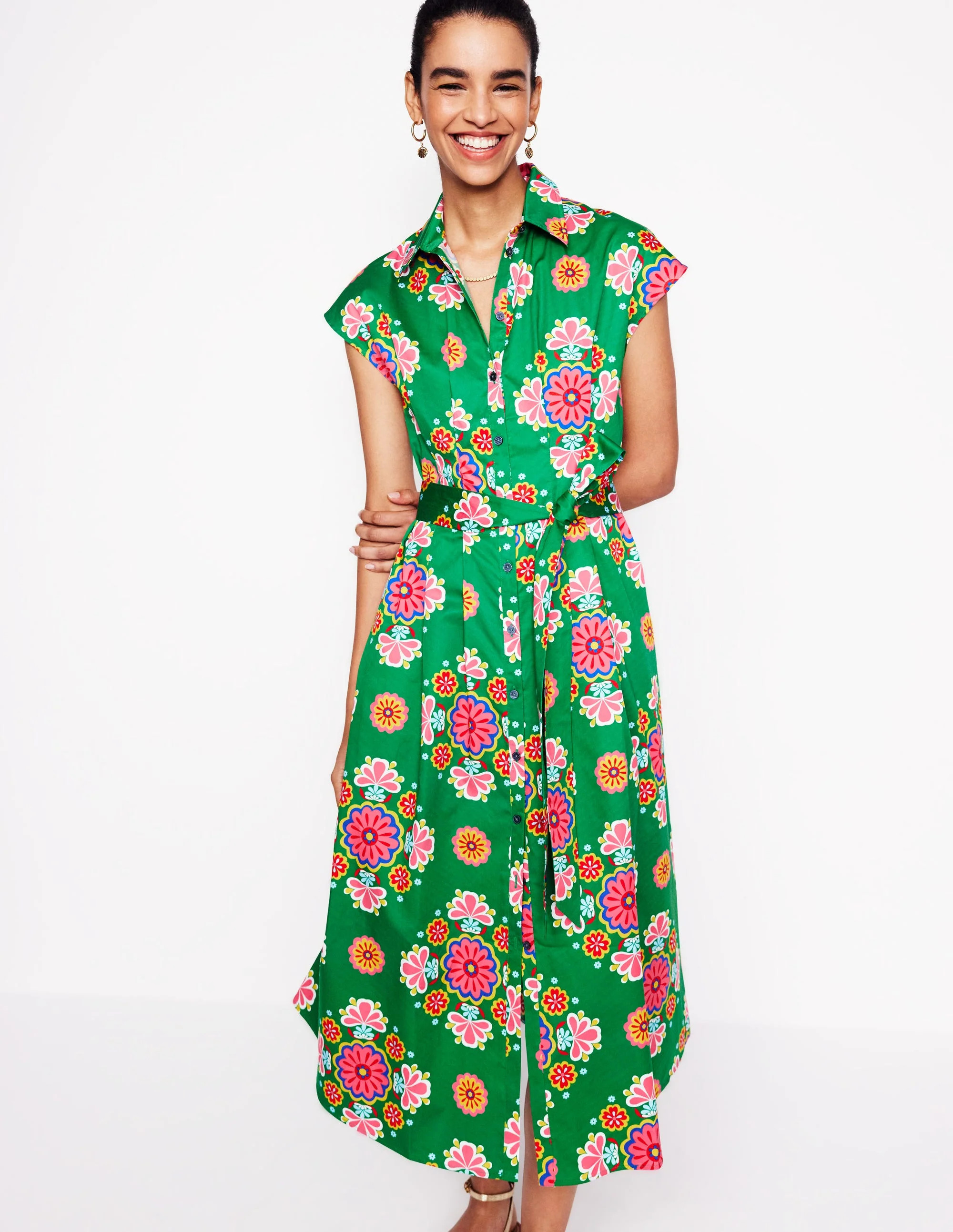 Rachel Cotton Midi Shirt Dress-Rich Emerald, Meadow Posy | Boden (US)