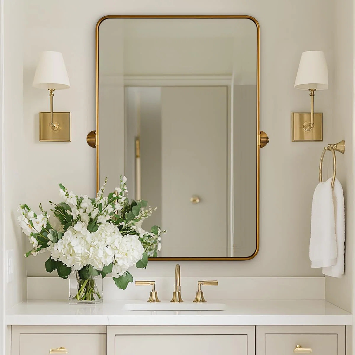Modern Metal Tube Framed Rectangle Pivot Mirror Adjustable Tilting Bathroom Mirror | Wayfair North America