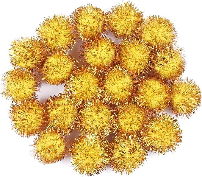 YYCRAFT 100pcs Pom Poms Glitter Poms Sparkle 1"(25mm)Balls Cat Toy for Kittens-Yellow | Amazon (US)