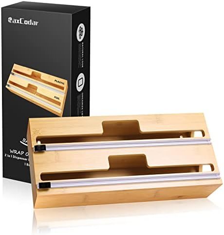 2 in 1 Foil and Plastic Wrap Organizer, Bamboo Packaging Dispenser with Cutter for Kitchen Foil, ... | Amazon (US)