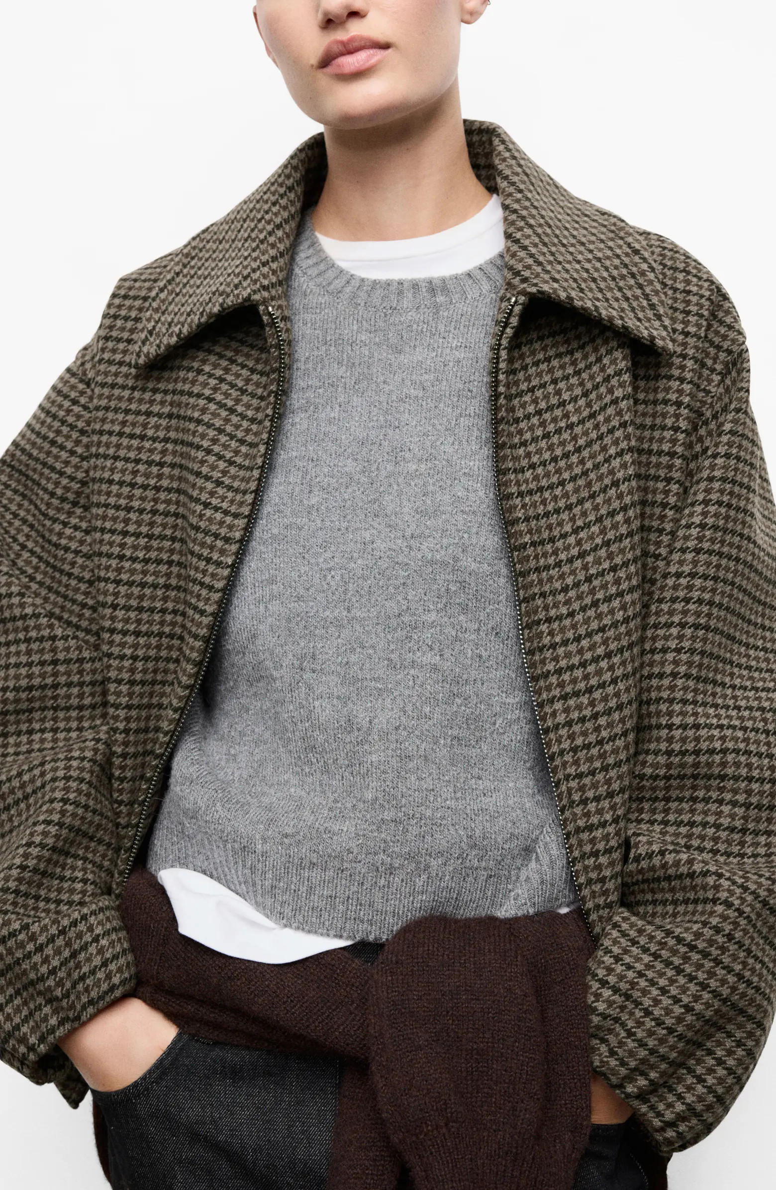 MANGO Houndstooth Check Wool Blend Jacket | Nordstrom | Nordstrom