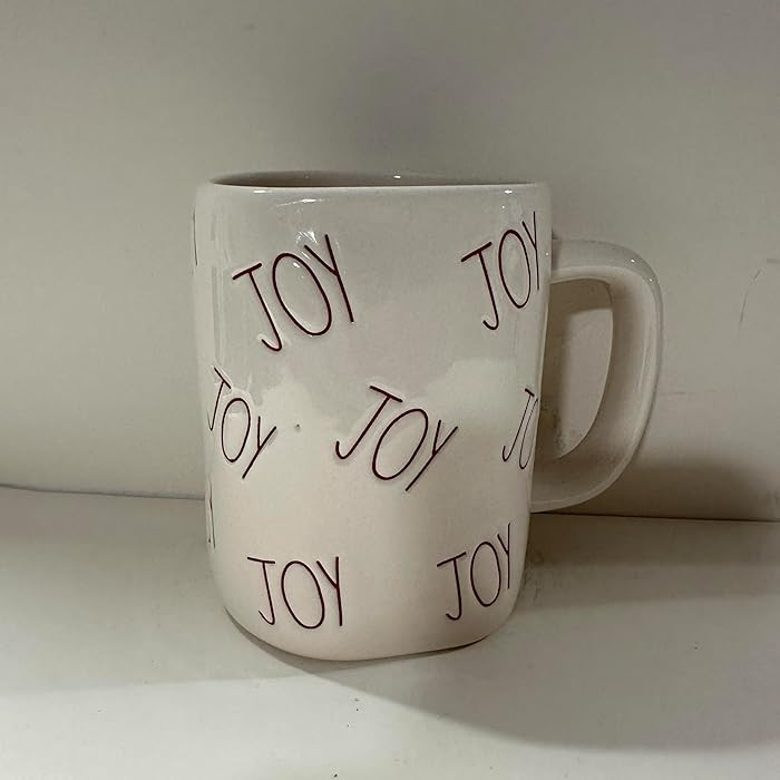 Rae – JOY White Mug With All-Over Red Lettering | Coffee Cup, Hot Cocoa Mug | Rustic Farmhouse ... | Amazon (US)