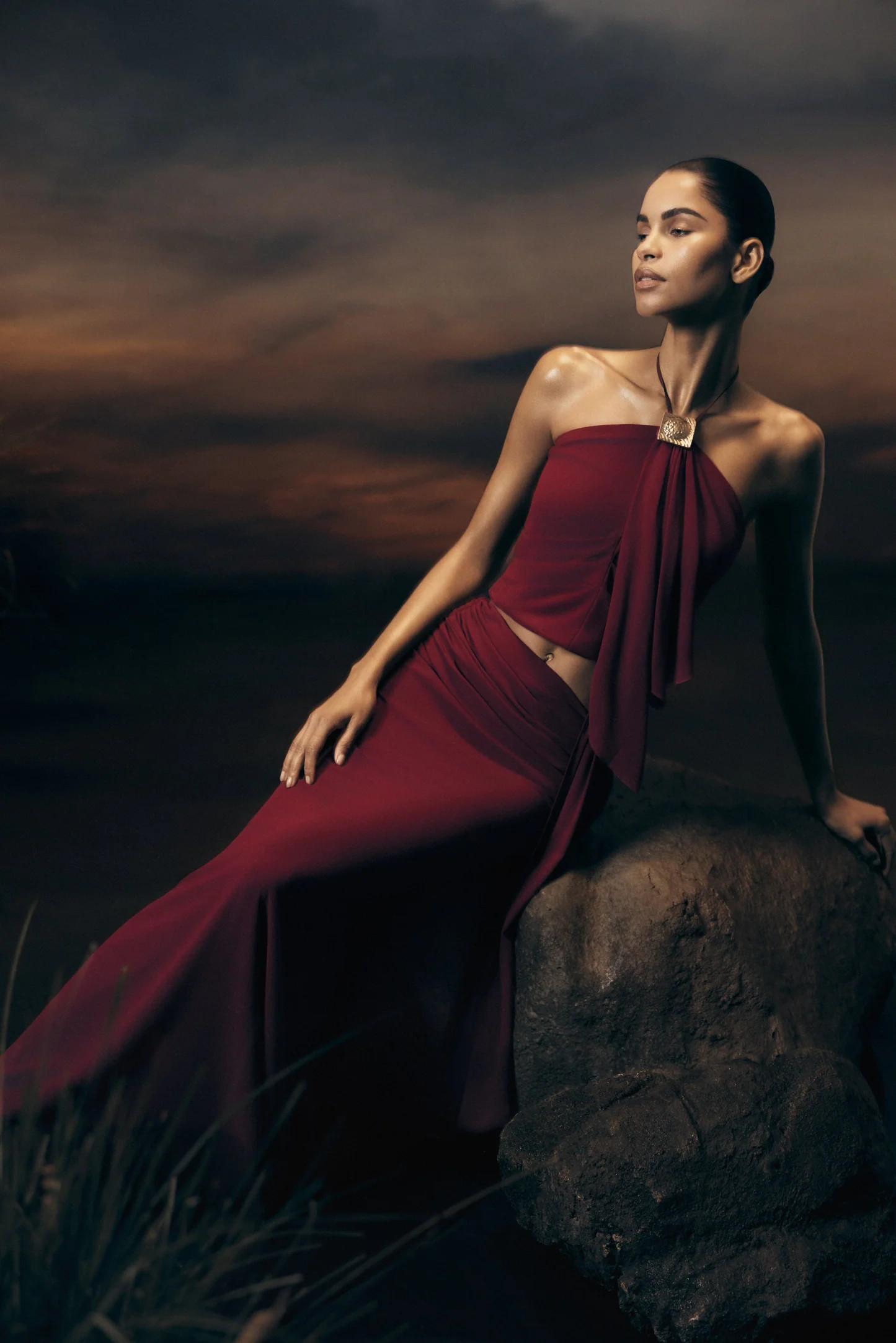 Celina Chiffon Overlay Maxi Skirt - Cherry Red | Meshki UK