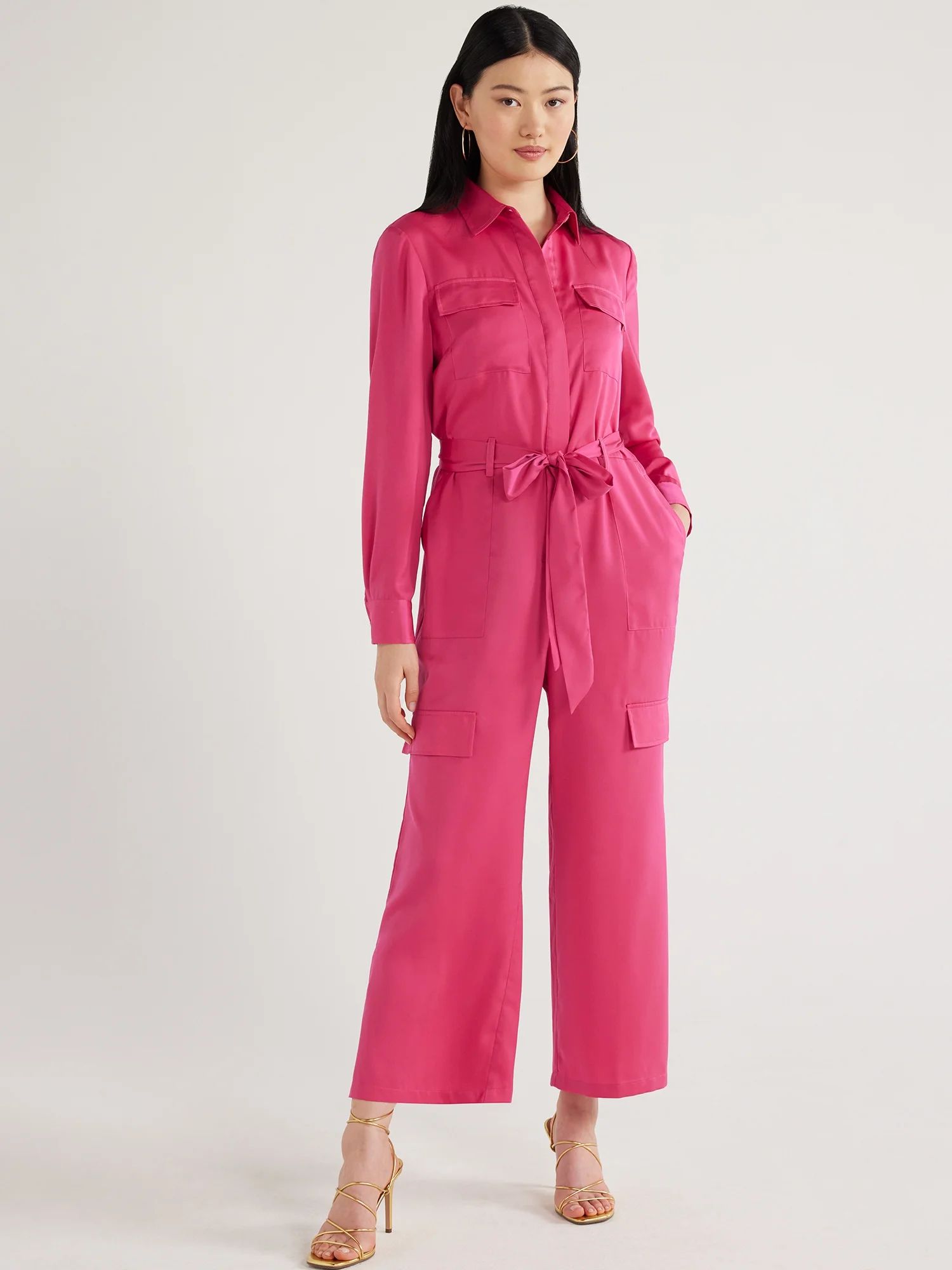 Scoop Women's Satin Wide Leg Jumpsuit, Sizes XS-XXL | Walmart (US)