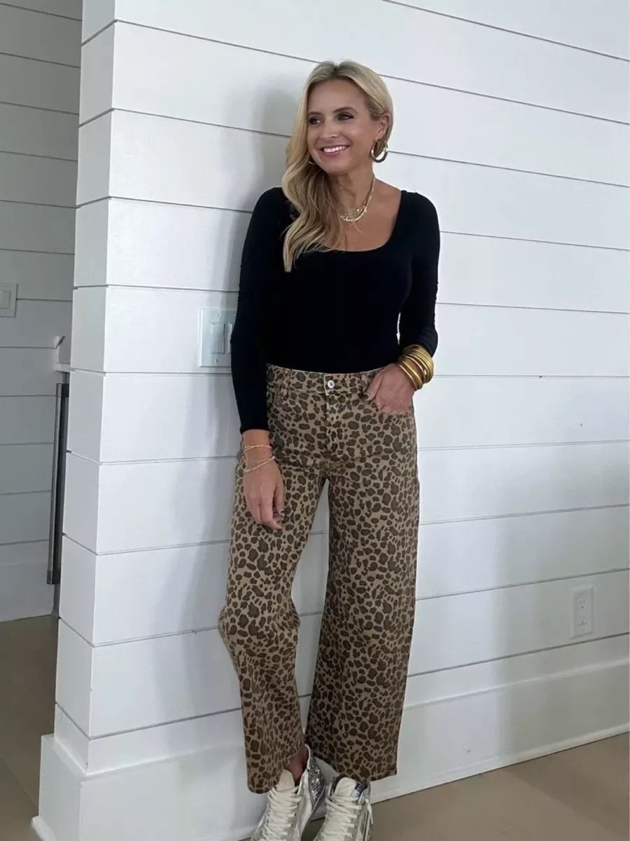 If you want to try the leopard trend for fall, I'm loving these leopard jeans! They have perfect stretch and are so comfy!! Wearing a 0 short. Bodysuit is so amazing and comfortable and I'm in a small!

#LTKStyleTip #LTKFindsUnder100 #LTKSeasonal