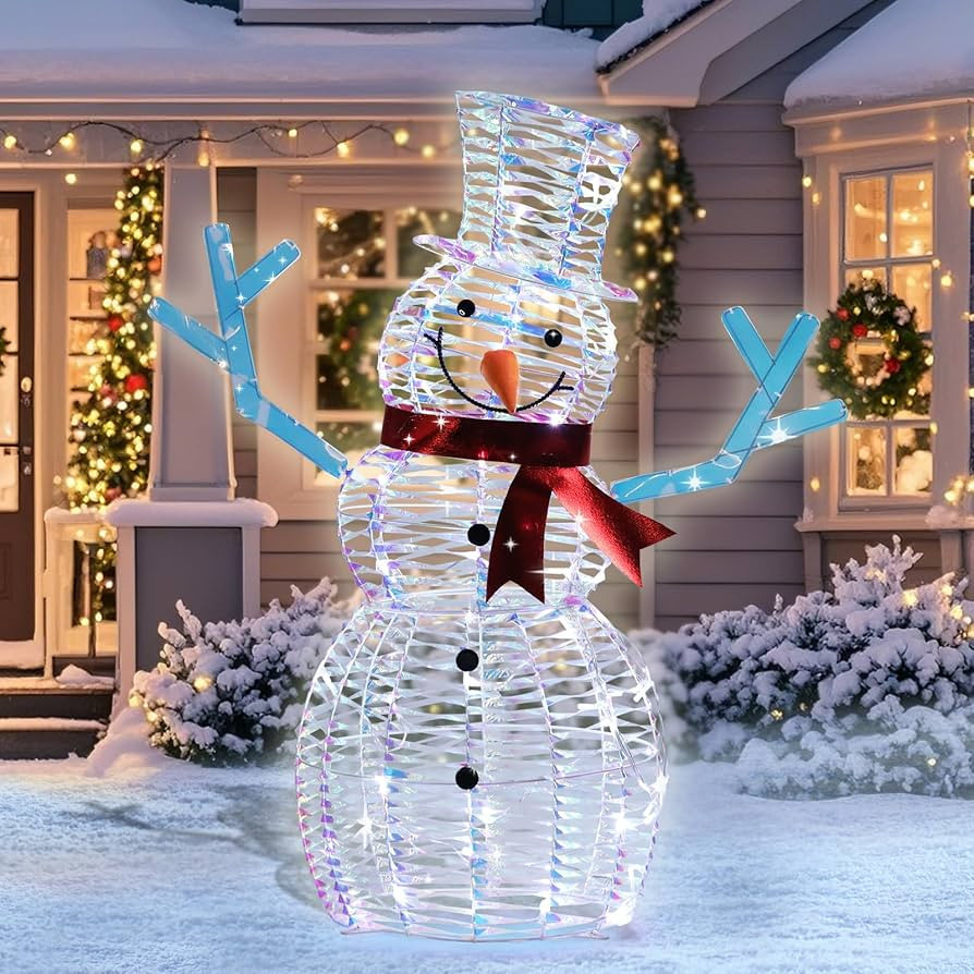 MUMTOP Outdoor Snowman Lighted, Iridescent Light Up Snowman, 3FT Colorful Snowman with Hat Christ... | Amazon (US)