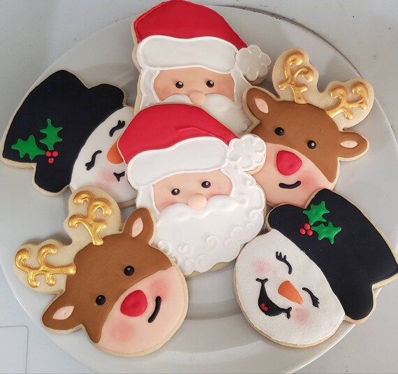 Christmas Sugar Cookies, 1 dozen hand decorated 4" cookies, santa/reindeer/snowman | Etsy (US)