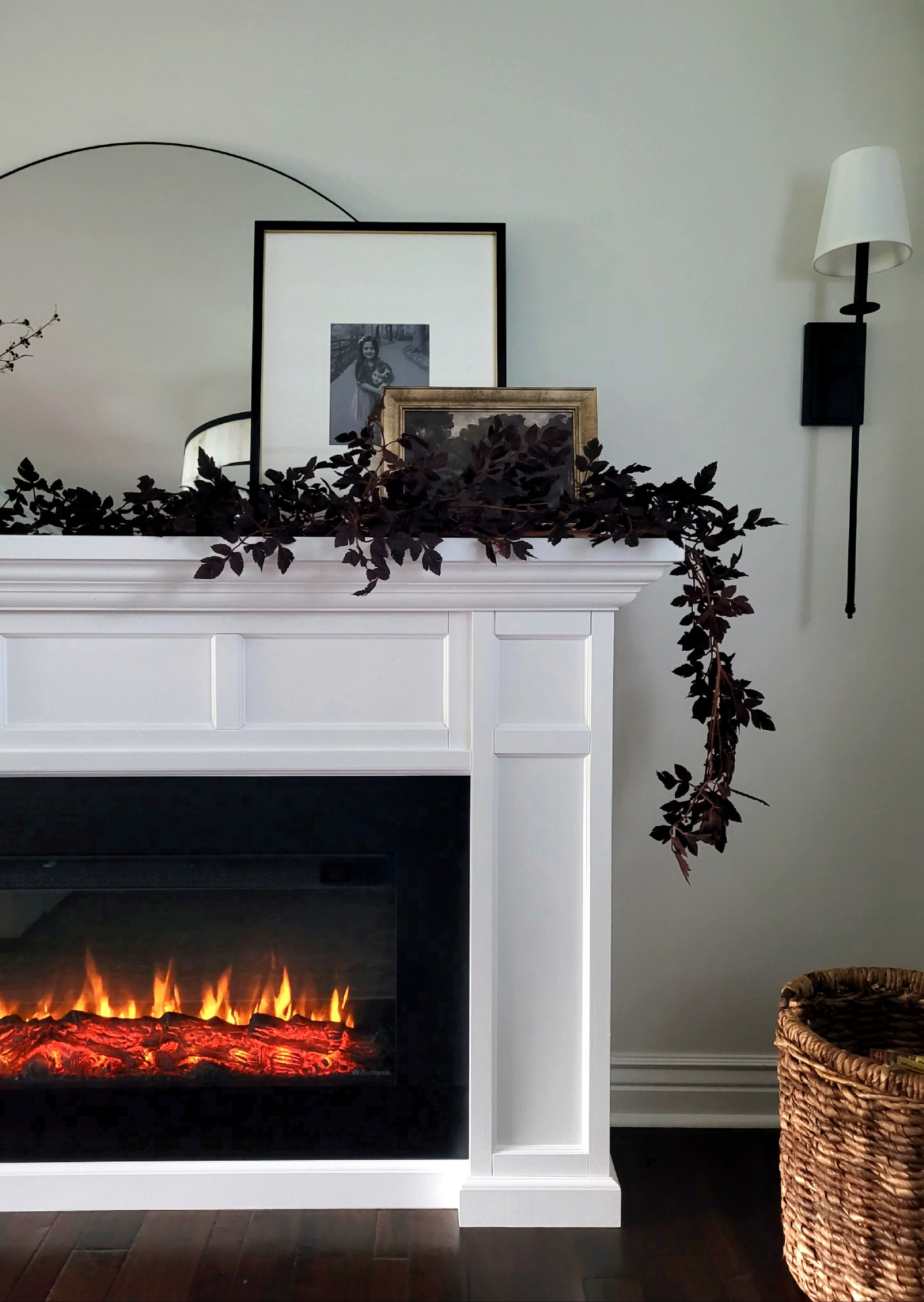 Fall mantle decor with the prettiest Amazon fall garland for half the price of the similar designer one! Electric fireplace, oversized sconce, gallery frame, Fall home,  fall decor,  Amazon home

#LTKHome #LTKFindsUnder50 #LTKSeasonal