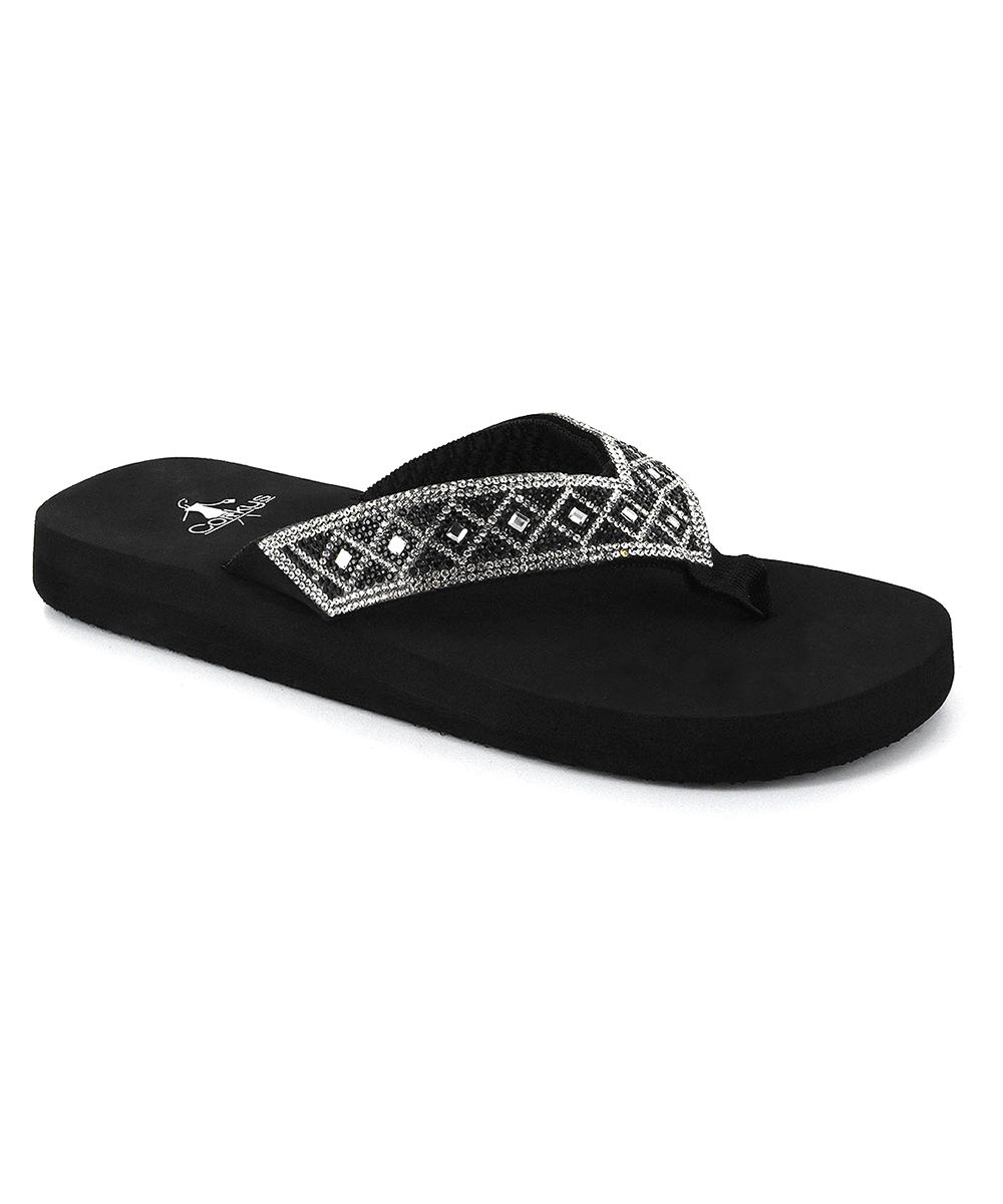 Corkys Footwear Women's Flip-Flops BLACK - Black Rhinestone Largo Flip-Flop - Women | Zulily