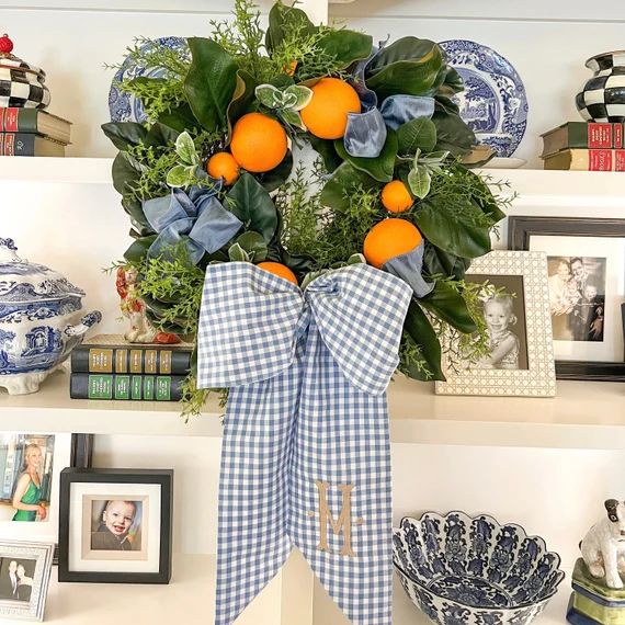 French Blue Gingham Wreath Sash | Etsy | Etsy (US)