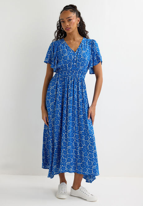 Womens Blue Floral Print High Low Hem Dress | Peacocks