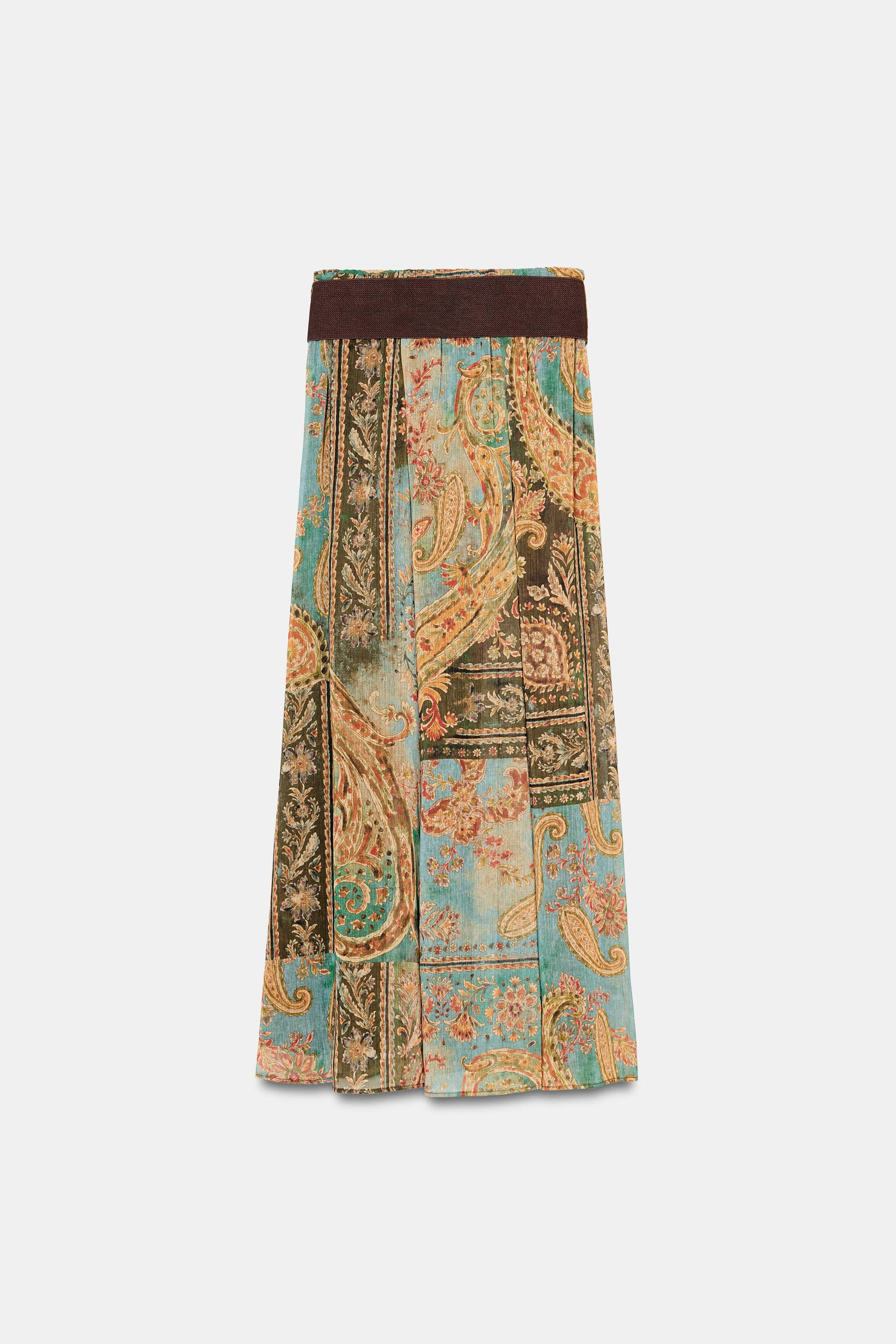 PRINTED MIDI SKIRT WITH BELT | Zara US