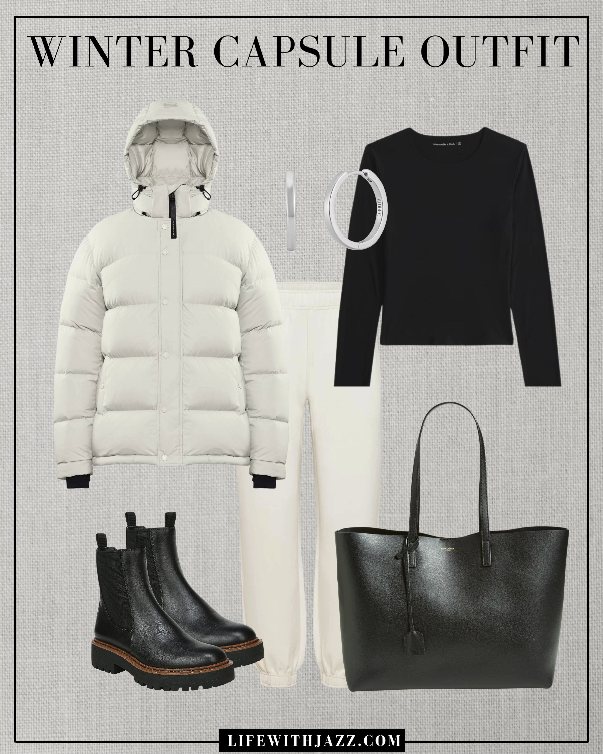 Winter capsule outfit 

Cream short puffer jacket / black long sleeve / sweats / Chelsea lug sole waterproof boots / black tote bag / silver earrings / running errands outfit / wc25

#LTKStyleTip #LTKSeasonal