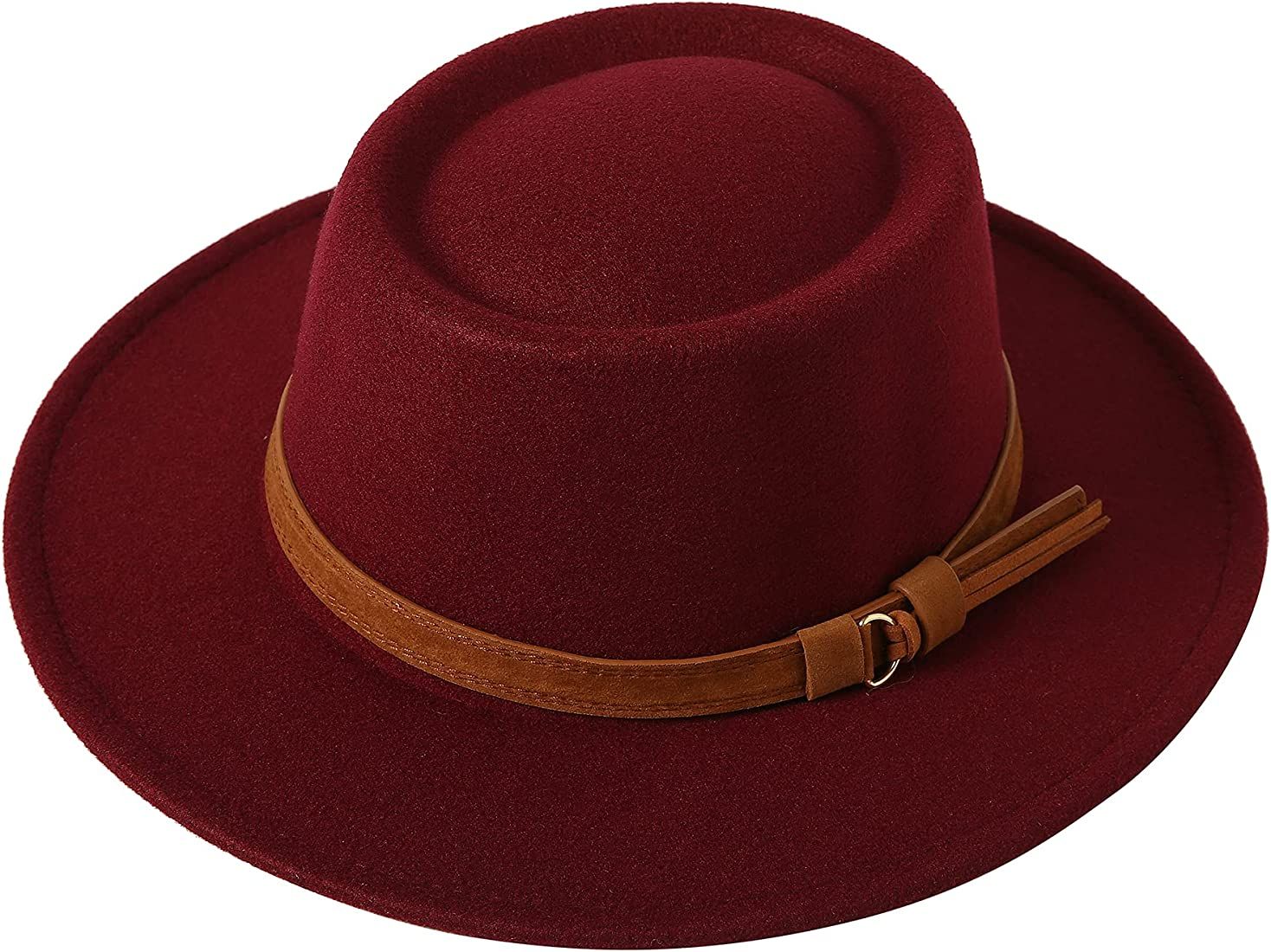 Lanzom Women Vintage Wide Brim Warm Wool Fedora Hat Belt Panama Hat Felt Jazz Hat | Amazon (US)