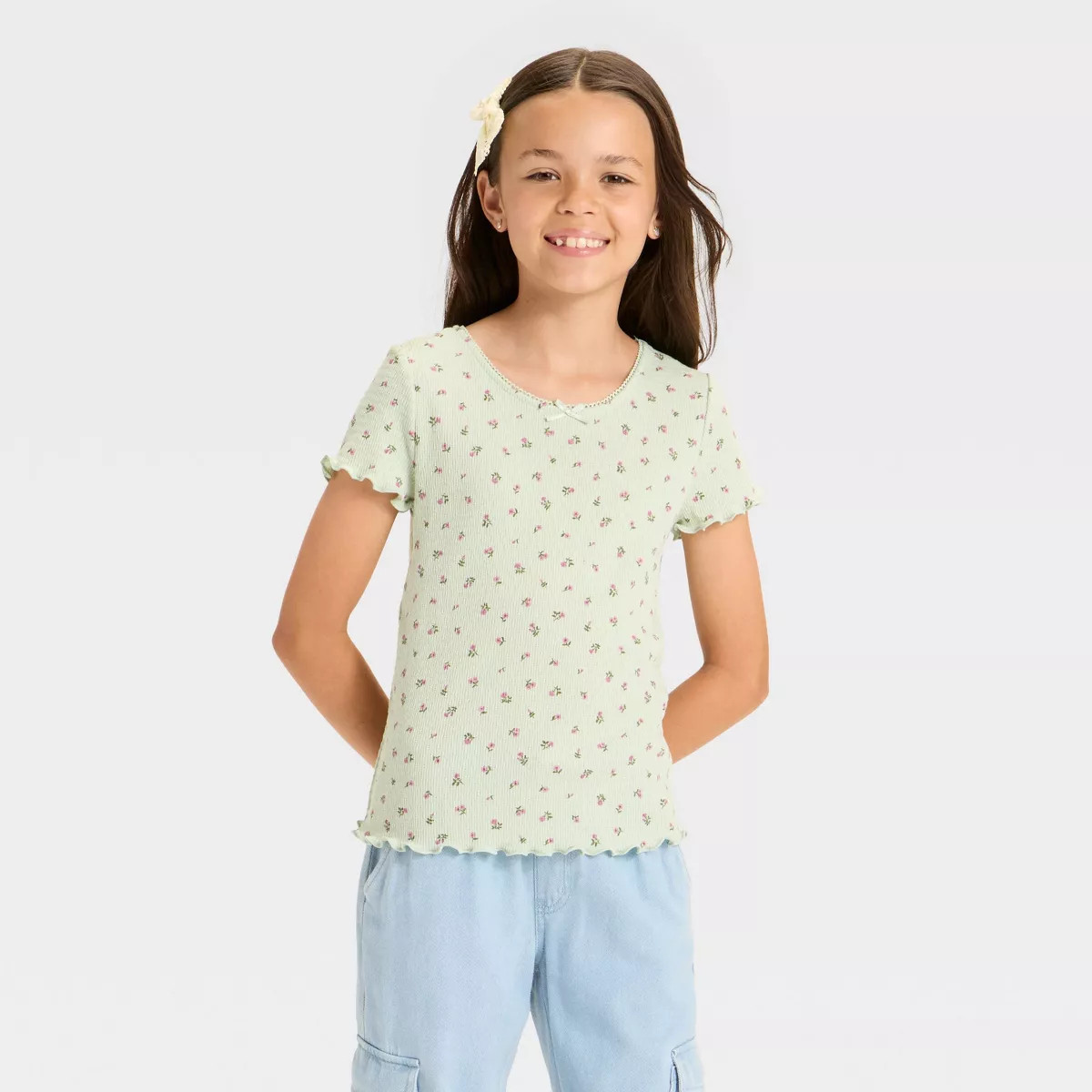 Girls' Short Sleeve Fitted Floral Pointelle T-Shirt - Cat & Jack™ | Target