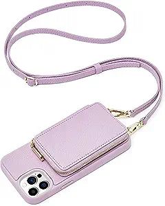 ZVE iPhone 14 Pro Max Wallet Case Crossbody, Card Holder Leather Purse with Wrist Strap, RFID Blo... | Amazon (US)