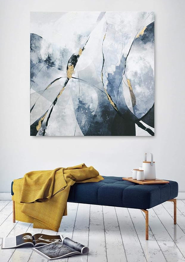 Framed Abstract Canvas Prints Wall Art for Home Decoration, Blue Modern Oil Paintings, 3D Hand Pa... | Amazon (US)