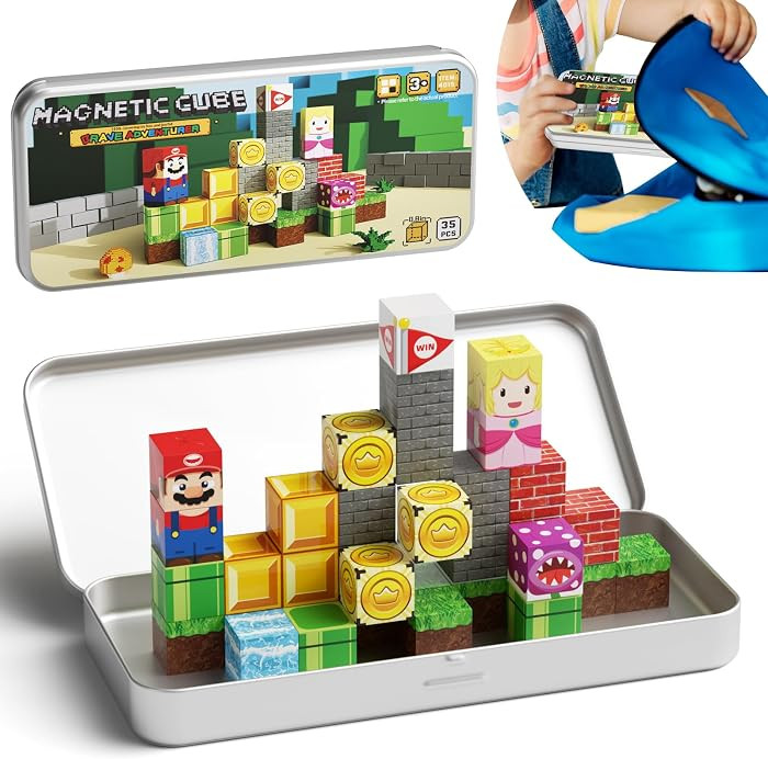 Mini Magnetic Blocks STEM Toys for Kids Ages 3-8, 35PCS Travel Building Set with Magnetic Storage... | Amazon (US)