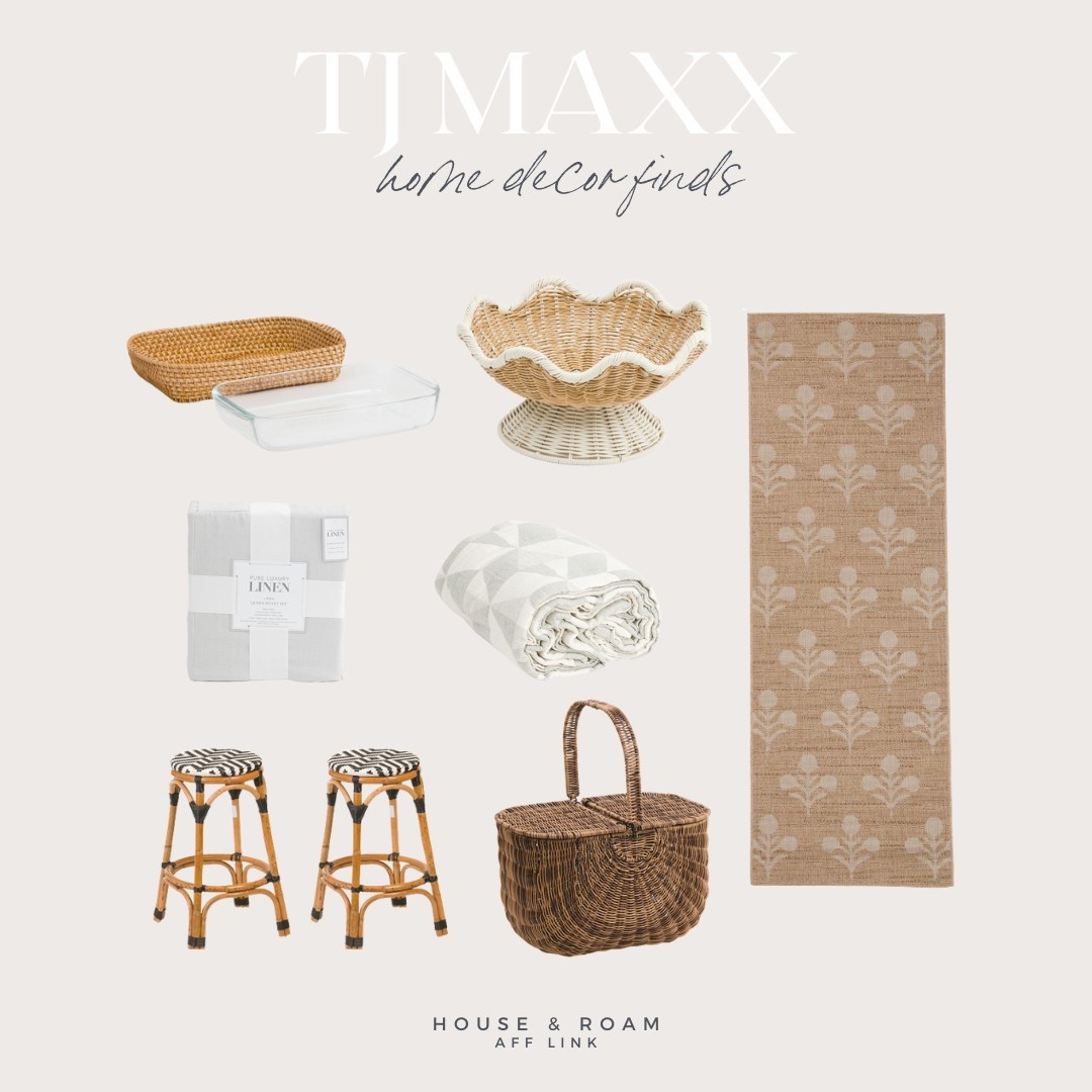 This week, I discovered some stunning artisan finds at TJ Maxx while shopping for clients. From Serena and Lily-style barstools and imported designer bedding to decorative baskets with an artisan feel, these pieces are truly beautiful. My favorite is the runner with a block print pattern. They sell out fast, so grab them while you can! #barstools #homedecor #basket #bedding #serena 

#LTKFindsUnder50 #LTKStyleTip #LTKHome