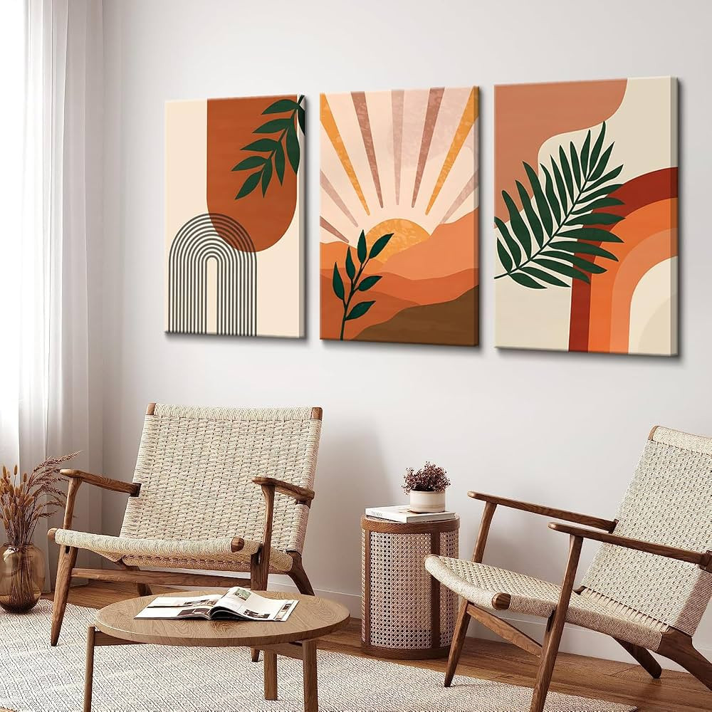 3Pcs Framed Boho Wall Art BohoWall Decor Mid Century Modern posters Prints Pictures Abstract Geom... | Amazon (US)