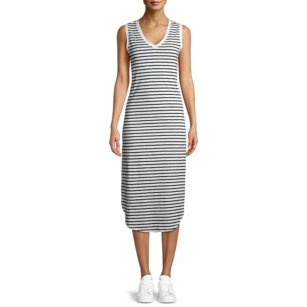 Time and Tru Women's Double V-Neck Shirttail Dress | Walmart (US)