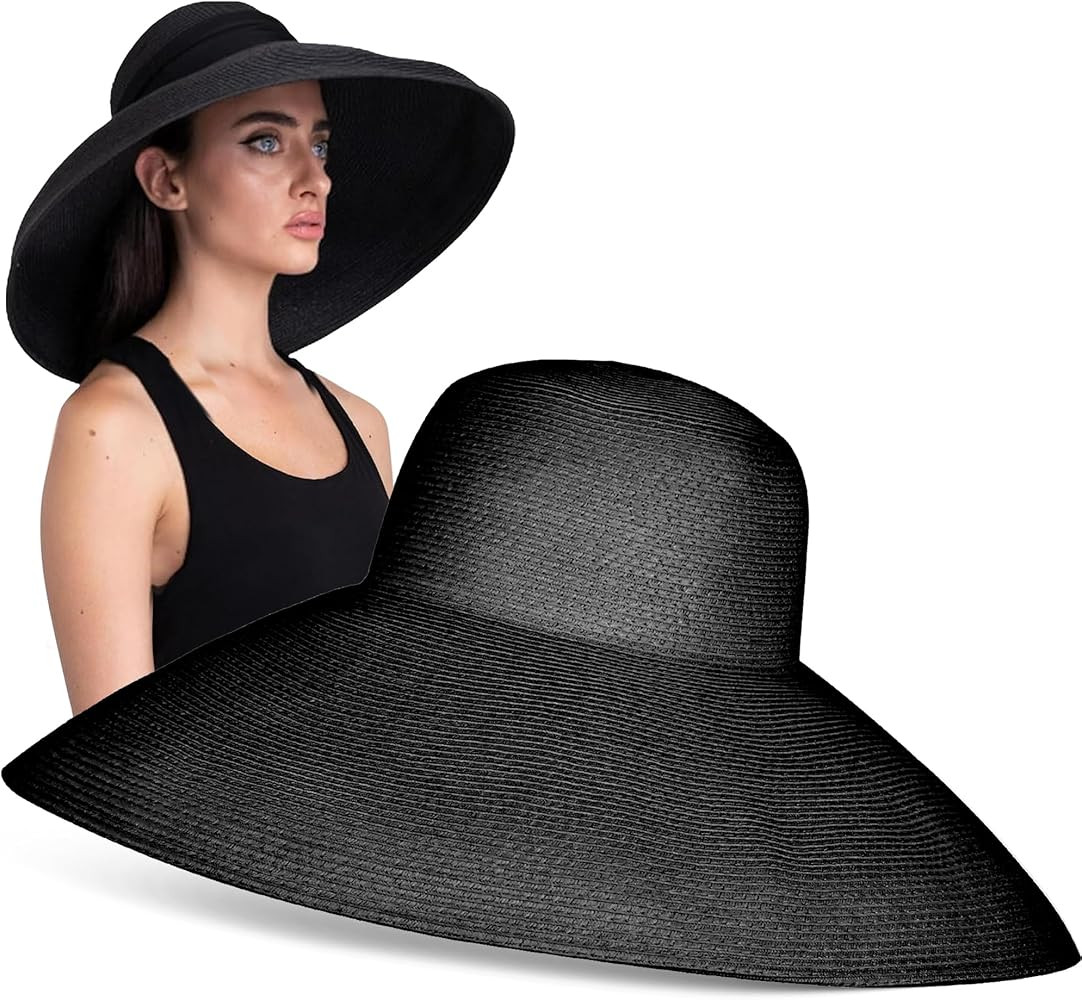 MIU Wide Brim Audrey Hepburn Hat - Adjustable and Made with 100% Natural Straw | Premium Elegant ... | Amazon (US)