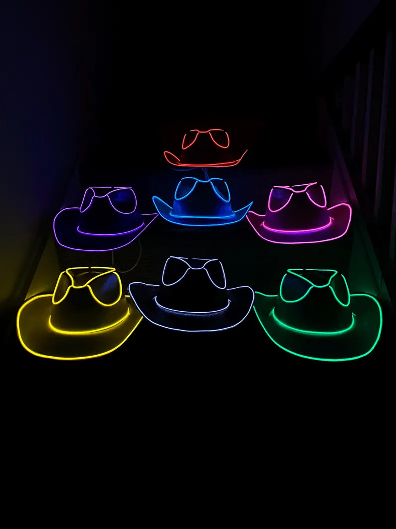 Rave Glowing LED Cowboy Hat Sequin Festival Cowgirl Cap Light Up Cowboy Hats Bulk Concert Summer | Etsy (Global)