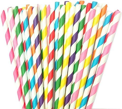 Paper Drinking Straws Biodegradable and Recycled 250pcs, Rainbow Stripe Paper Straws for Juices, ... | Amazon (CA)