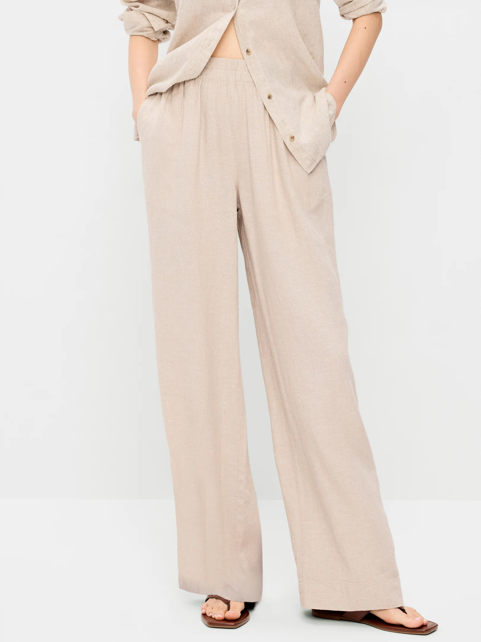 High-Waisted Linen-Blend Super Wide-Leg Pants | Old Navy (US)