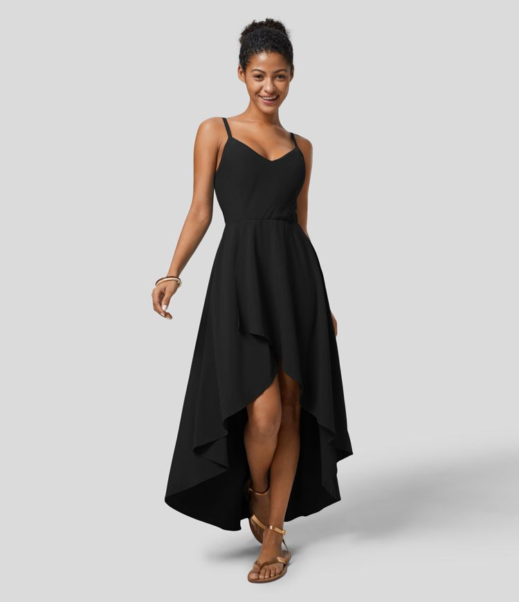 Women’s Breezeful™ Adjustable Strap Backless Shirred Invisible Zipper High Low Flowy Quick Dr... | HALARA