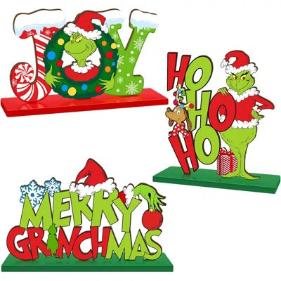 3 Pieces Christmas Wooden Table Signs Decor â "Merry Christmas" & "Joy" Desktop Ornaments, Centerpiece for Kitchen Home Winter Xmas Holiday Party S | Wayfair North America