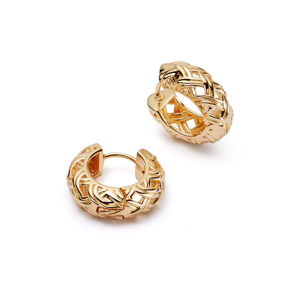 Shrimps Woven Huggie Hoops 18ct Gold Plate | Daisy London Jewellery