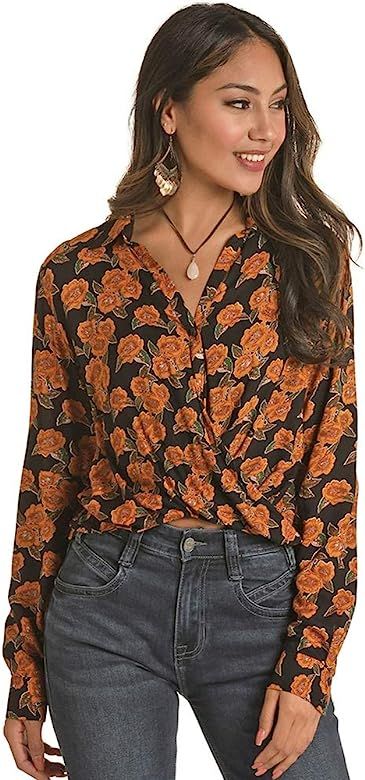 Rock and Roll Cowgirl Long Sleeve Floral Printed Twist Front Button Blouse B4B7623 | Amazon (US)