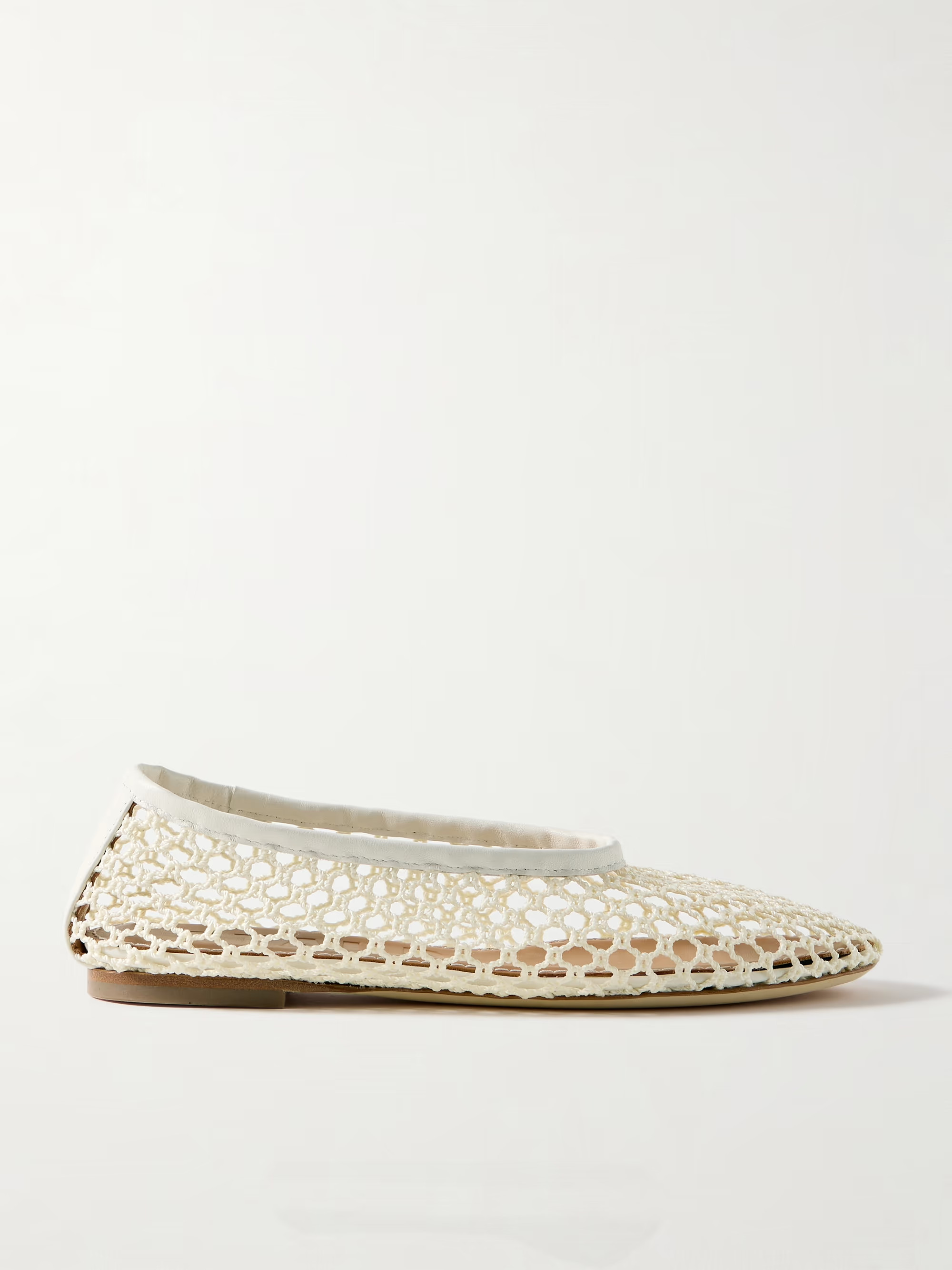STAUD Alba leather-trimmed crocheted ballet flats | NET-A-PORTER | NET-A-PORTER (US)