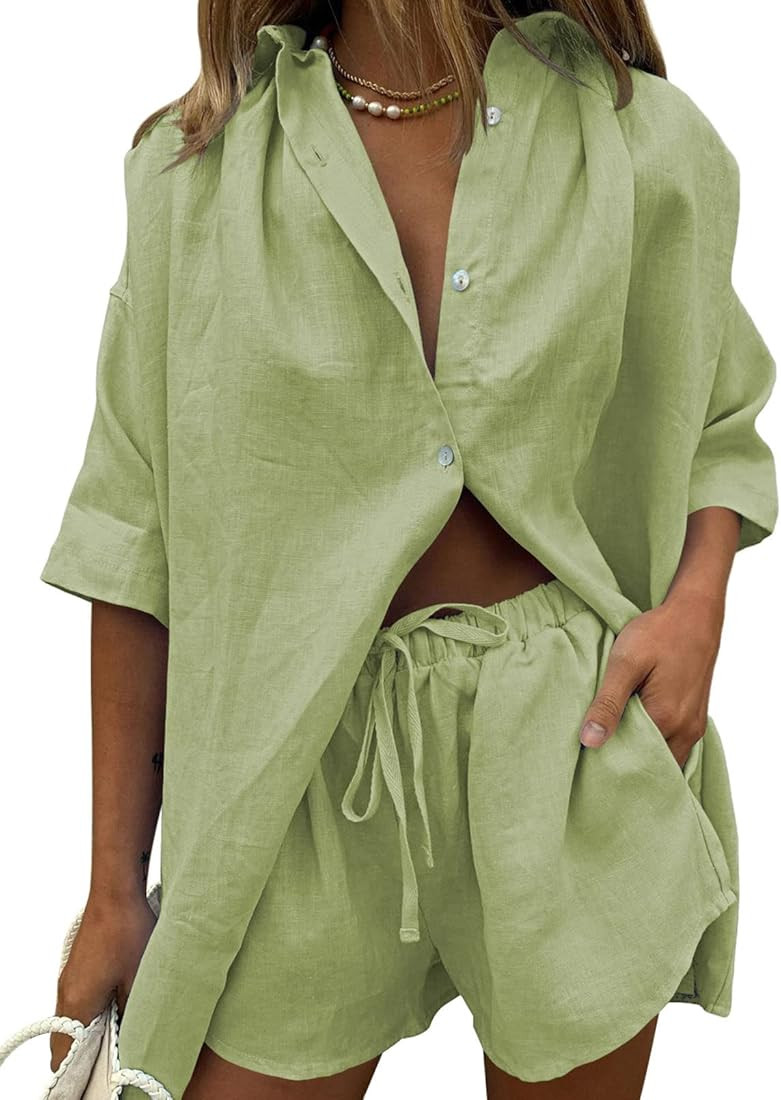 Fixmatti Women 2 Piece Outfit Summer Short Sleeve Top and Shorts Sweatsuit Set | Amazon (US)