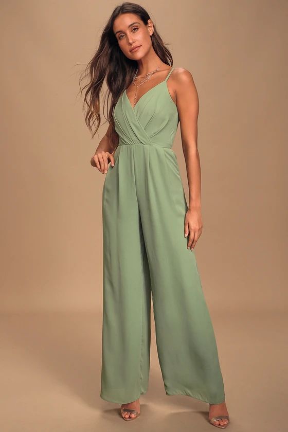 Call For Me Sage Green Faux Wrap Jumpsuit | Lulus (US)