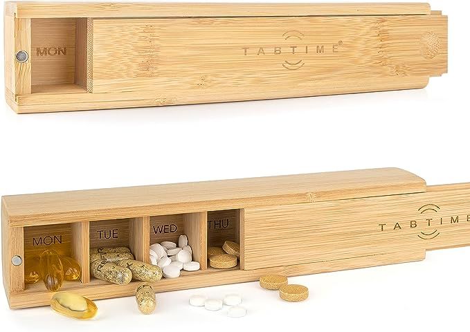 TabTime Bamboo Weekly Pill Box, 7 Day Tablet Organizer, Perfect for Vitamins, Pills and Supplemen... | Amazon (US)