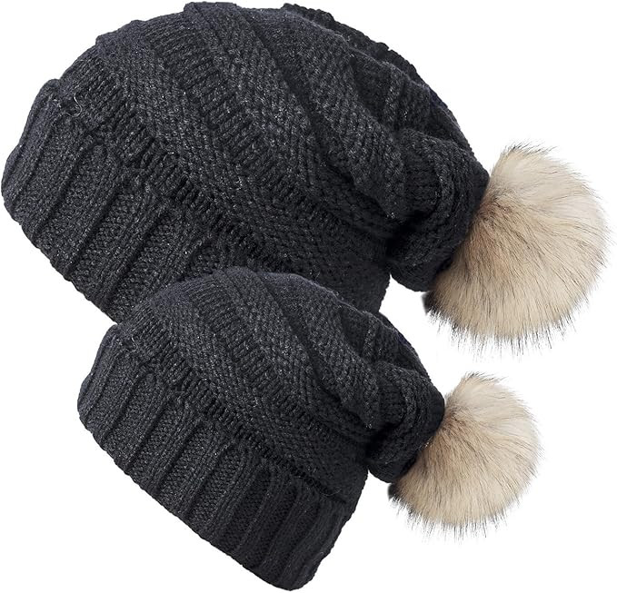 Chalier 2 Pack Parent-Child Hat Winter Baggy Slouchy Beanie Hat Warm Knit Pom Pom Beanie for Wome... | Amazon (US)